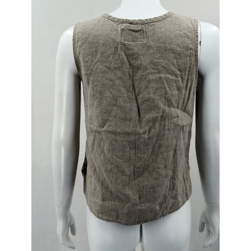 Flax Top Womens Small Tan 100% Linen Tank Sleeveless Lagenlook Beach Lightweight - Picture 5 of 9